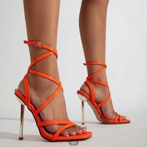 WORN ONCE CUTE ORANGE STRAP UP HEELS